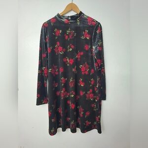 Falls Creek Womens Dark Floral Velvet Dress Size XL Black Stretch Whimsigoth